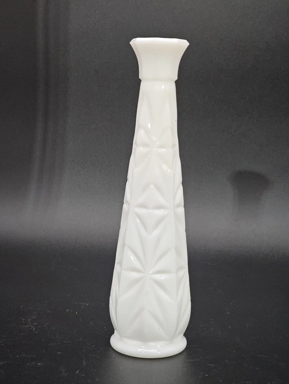 Vintage Hoosier Glass Starburst Pattern White Milk Glass Bud Vase